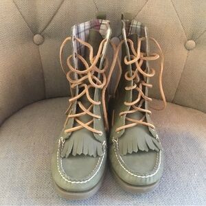 Sperry Olive Lace-Up Fringe Boots